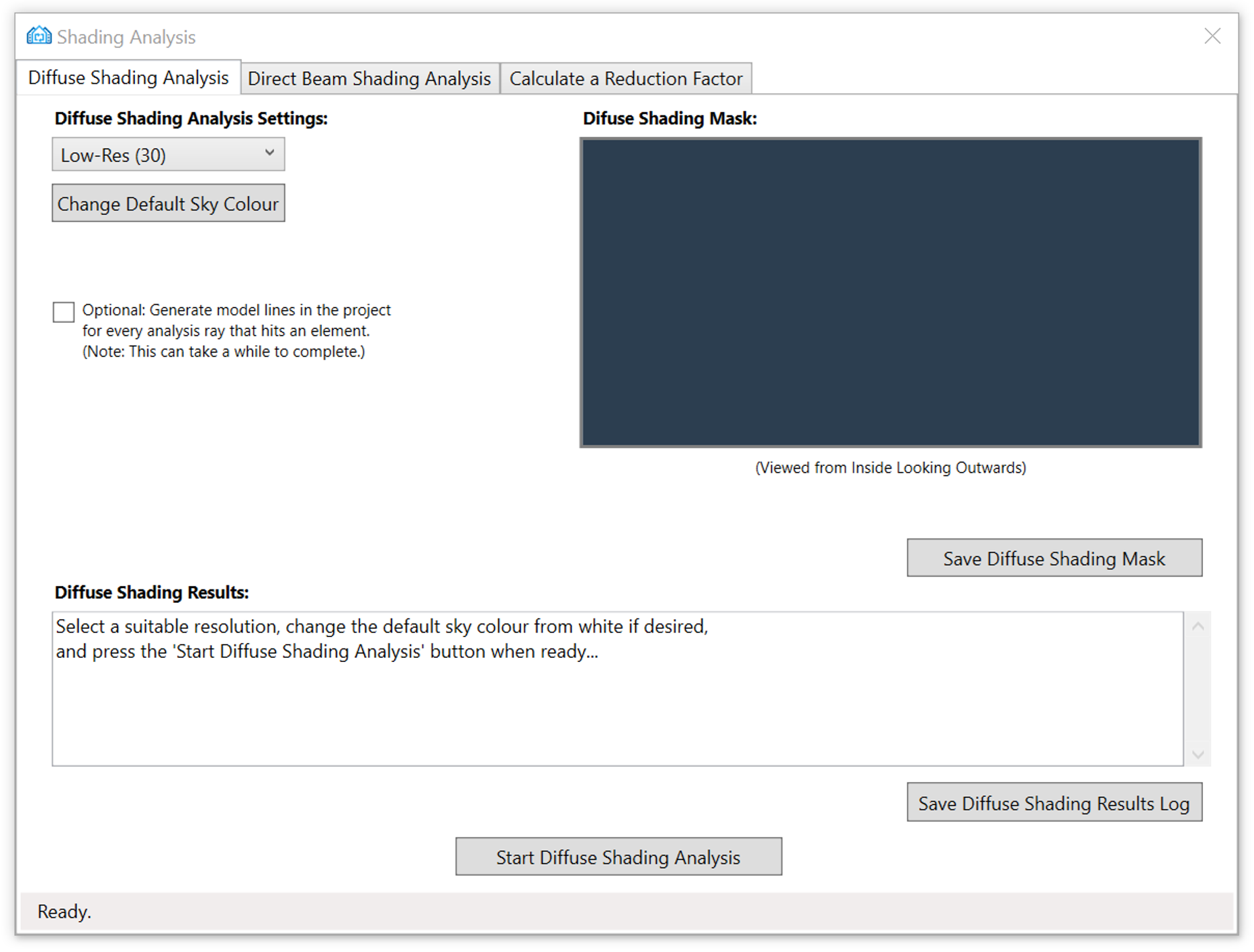 Diffuse Shading Analysis Dialog – Before Diffuse Shading Analysis Dialog - Before