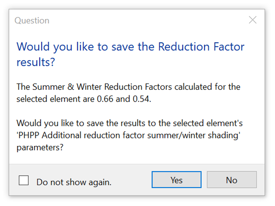 Save Reduction Factor Results Message Box Save Reduction Factor Results Message Box