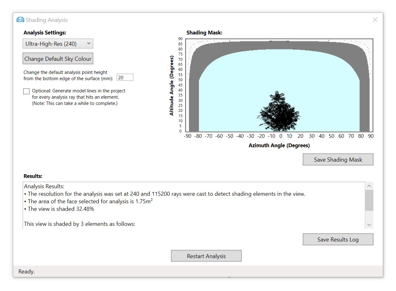 Shading Analysis Dialog – After Shading Analysis Dialog - Complete